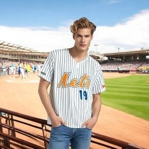 New York Mets MLB White Striped Team Jersey XL Button Front Dri-FIT NWT